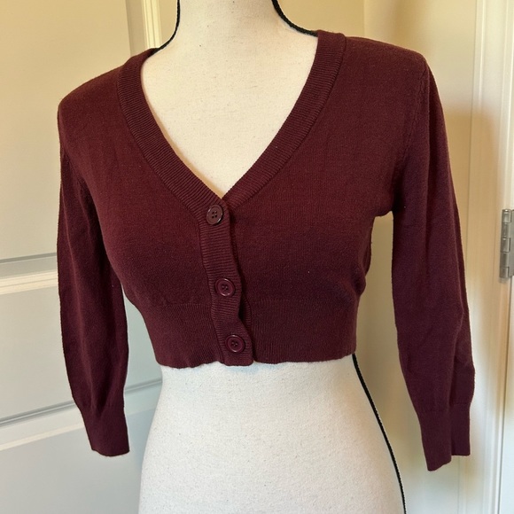 Sweaters - Maroon crop button up sweater